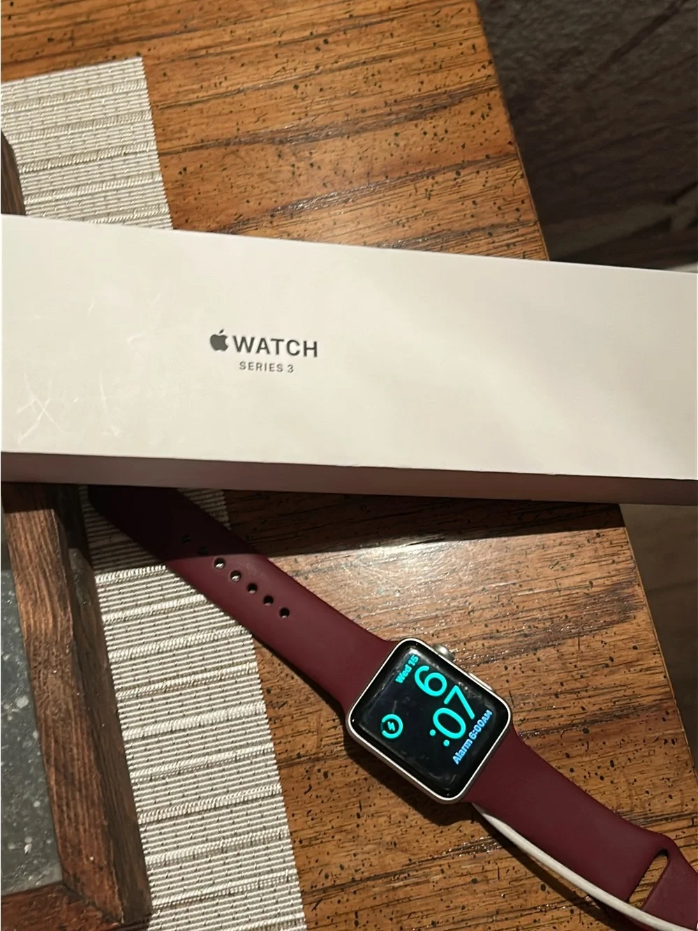 Apple Watch with Burgundy Silicone Band - Silver Case